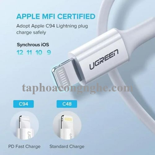 Ugreen 60746 25cm cáp usb type c ra apple lightning 0.25m màu trắng US171 30060746